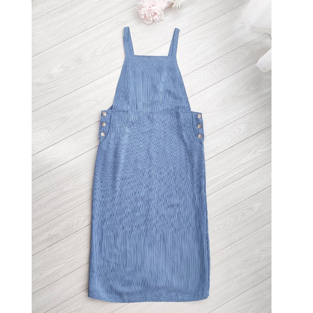 Vintage 90s Y2K Overall Jumper Dress Blue Pinstripe Faded Glory Lagenlook Maxi M
